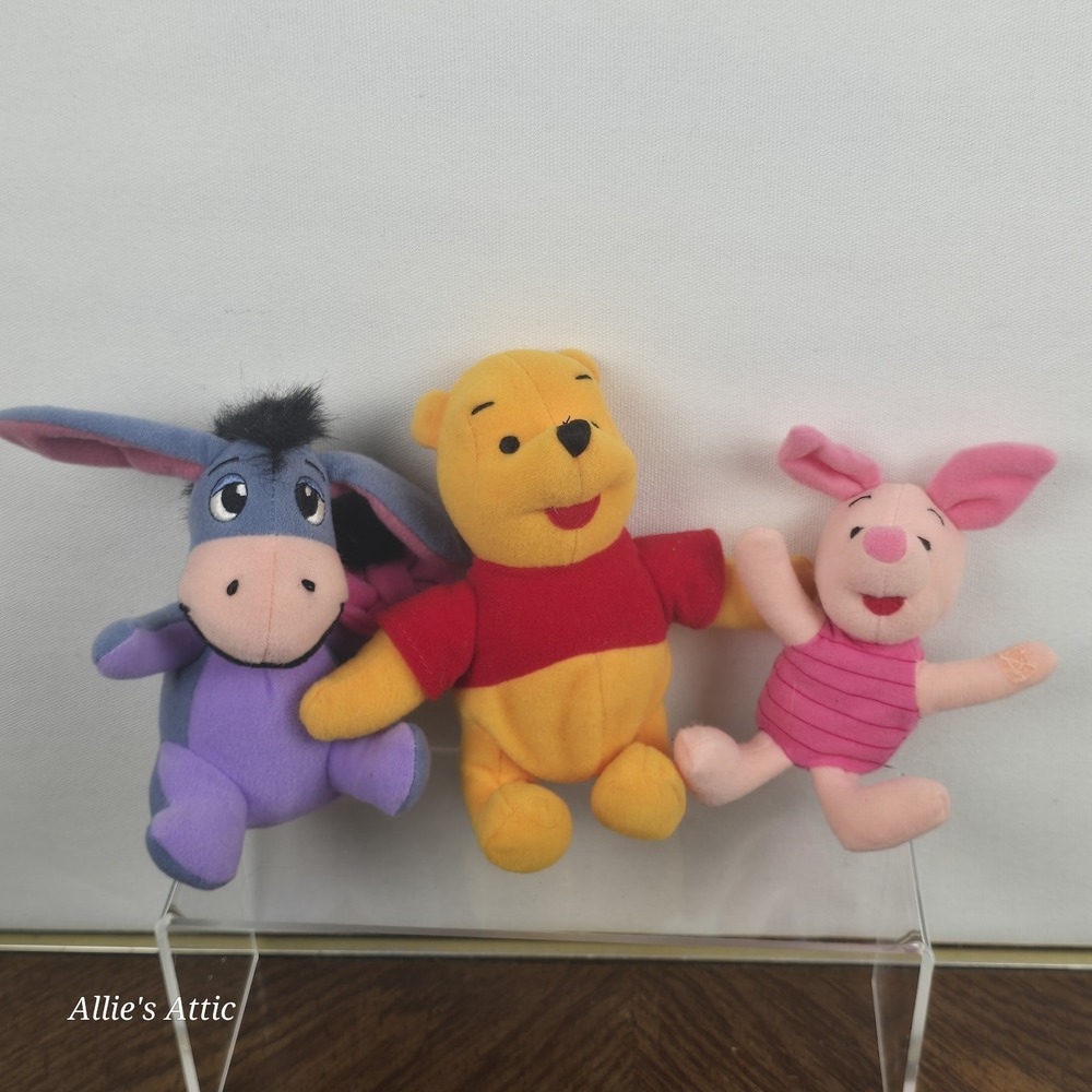 3 Winnie the Pooh & Friends Holding Hands Vintage 90s Plush Eeyore Piglet Set